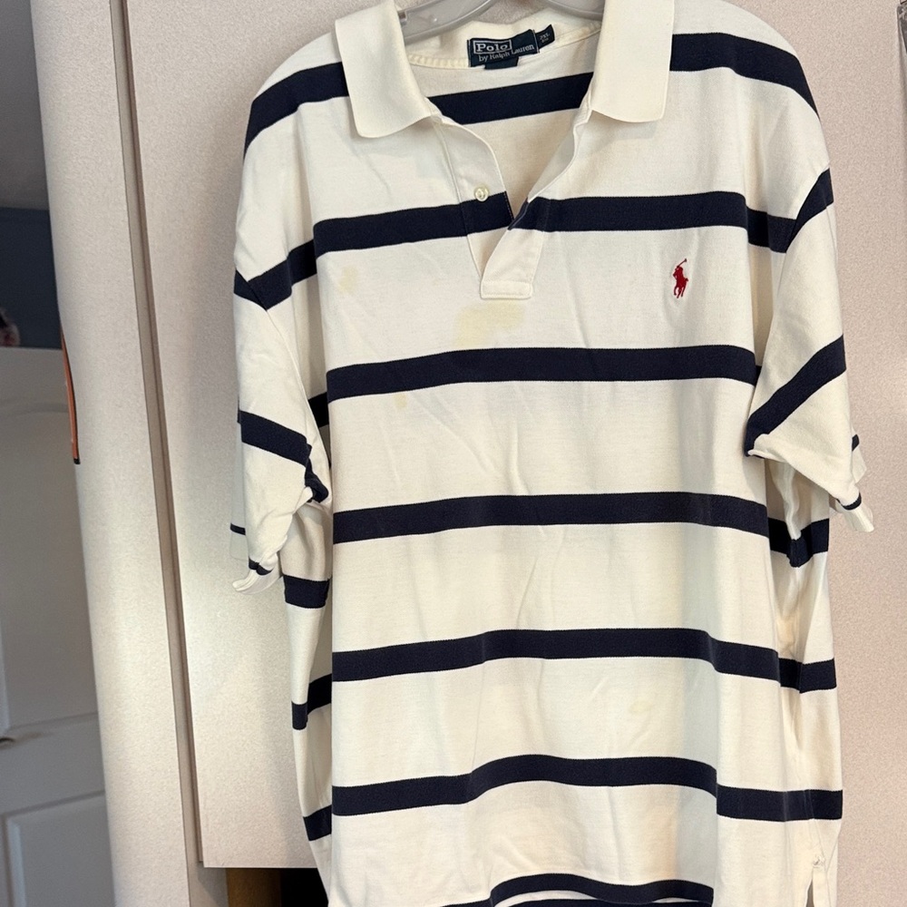 Polo by Ralph Lauren Men's Polo Shirt - White and Navy Stripes.  XXL